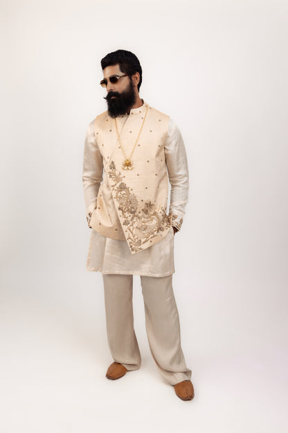 The Regal Waistcoat & Kurta Set | Silk Hand Embroidered Waistcoat Set