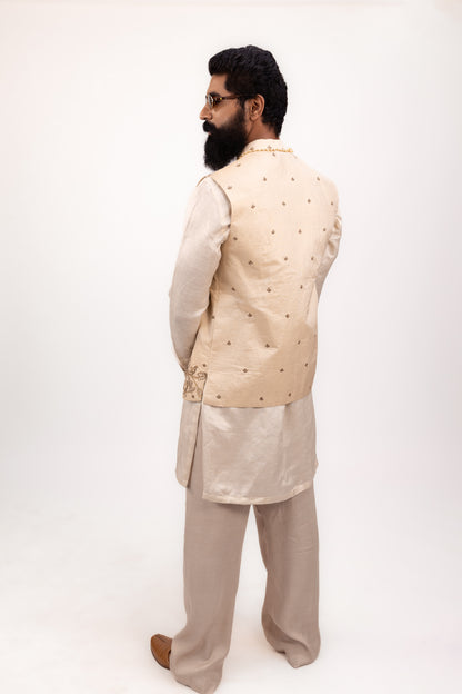 The Regal Waistcoat & Kurta Set | Silk Hand Embroidered Waistcoat Set