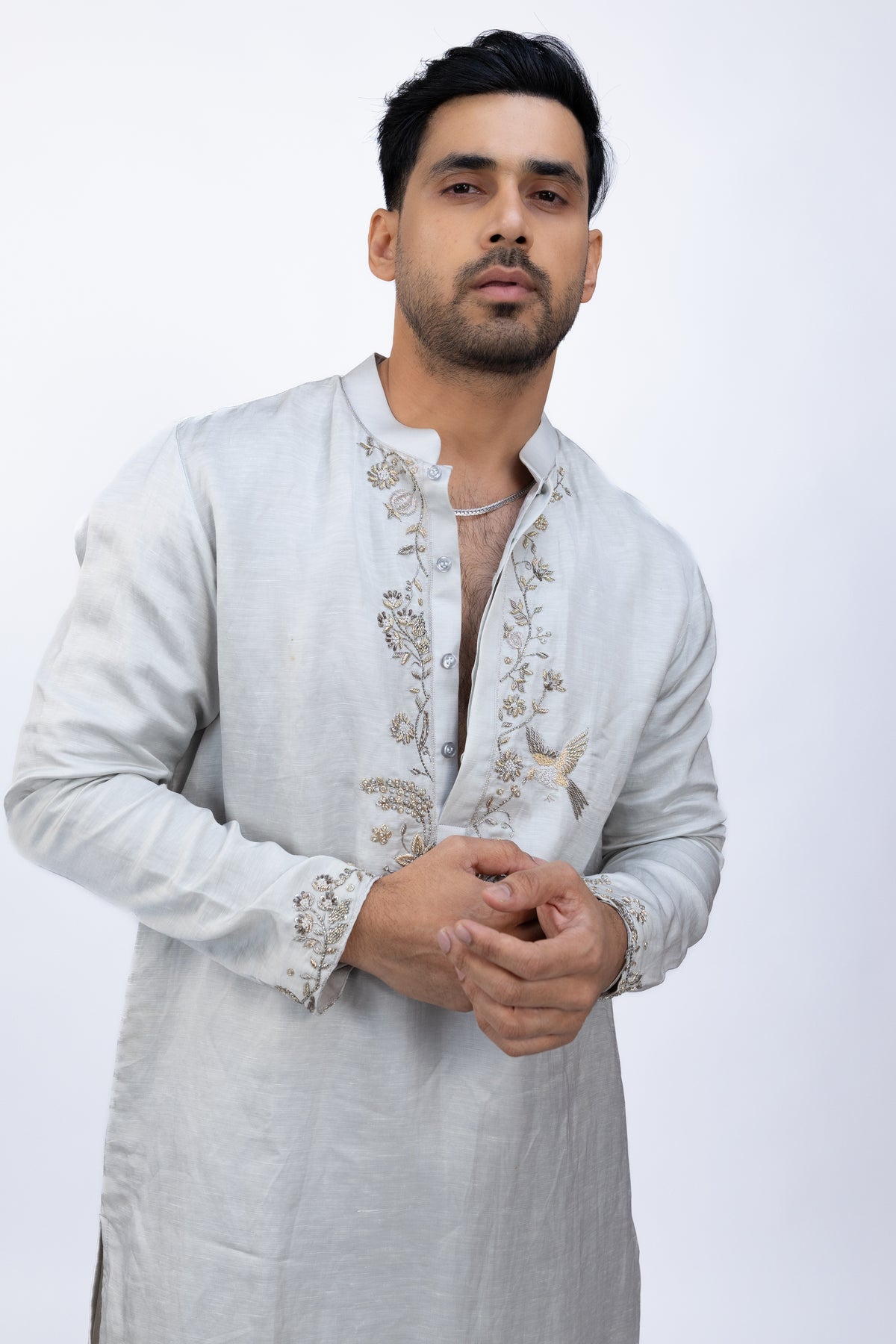 Imperial Linen Grace | Blue Designer Silk Kurta
