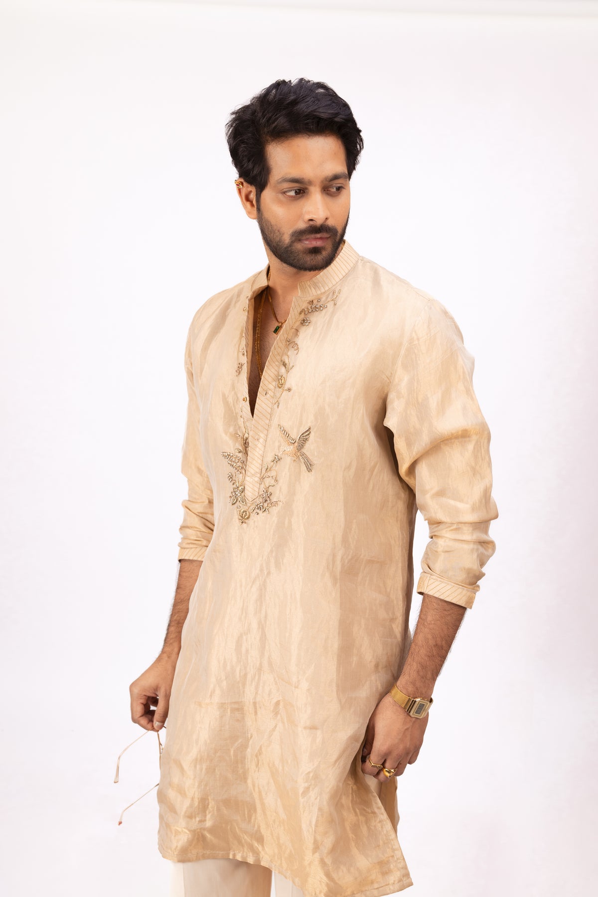 Heritage in Tissue Silk | Men's Designer Golden Kurta