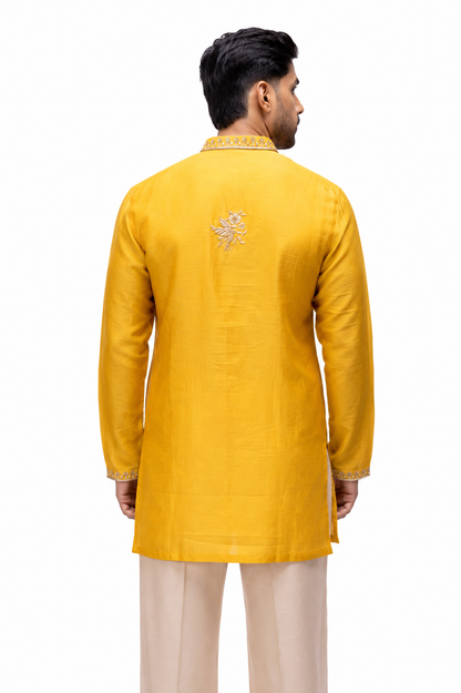 Majestic Haldi Edit | Yellow Soft Silk Embroidered Kurta