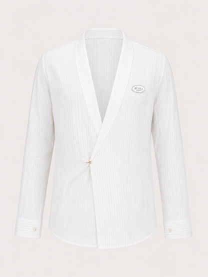 Atlântico Cinza | Double Breasted White Grey Striped Linen Shirt
