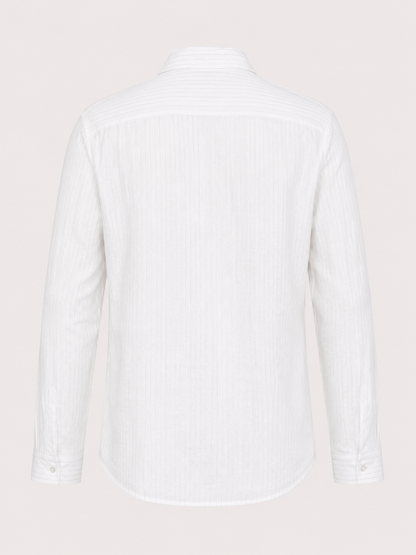 Atlântico Cinza | Double Breasted White Grey Striped Linen Shirt