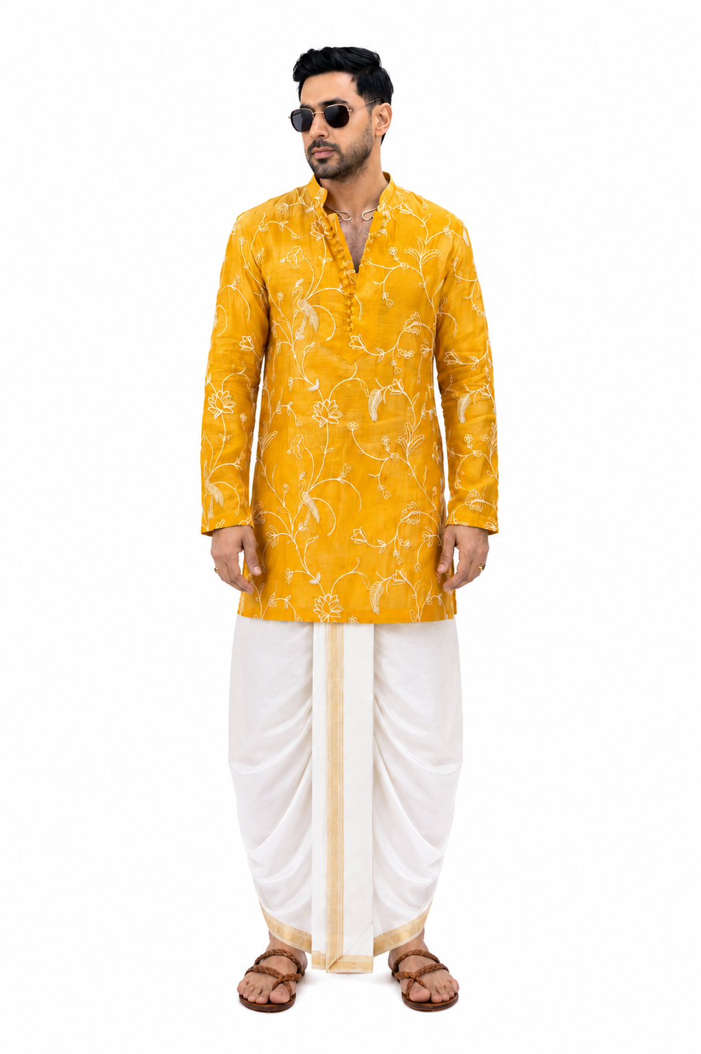 Majestic Haldi Edit | Chanderi Silk Yellow Kurta