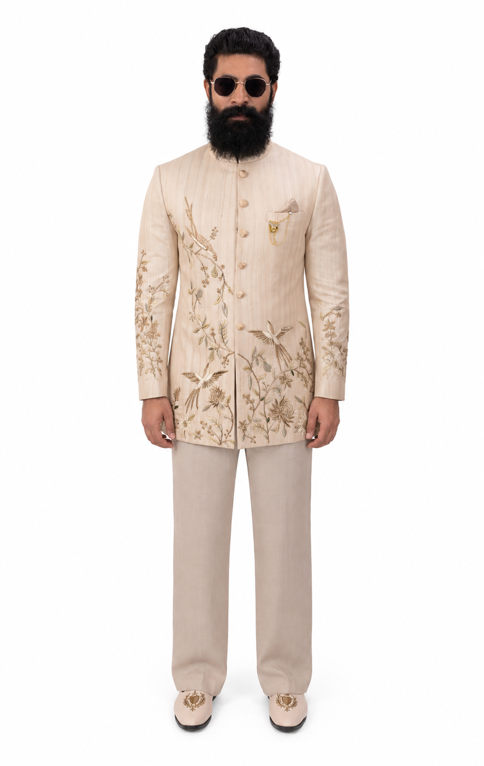 Raw Silk Grandeur | Men's Designer Beige Bandhgala