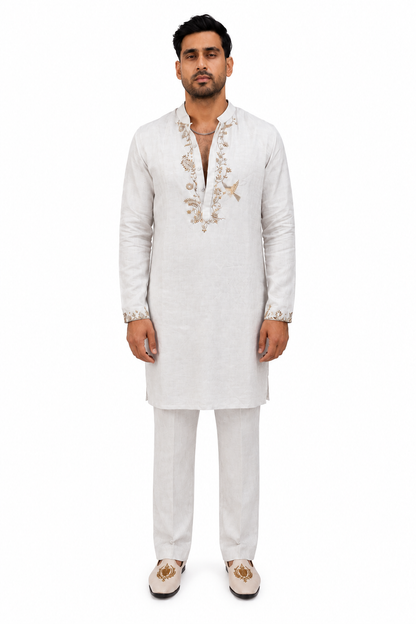 Imperial Linen Grace | Blue Designer Silk Kurta