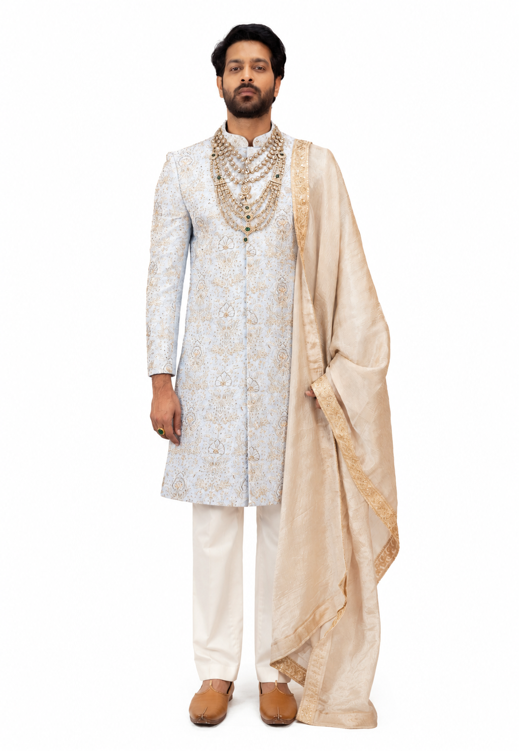 Imperial Sky Sherwani | Hand Embroidered Blue Sherwani