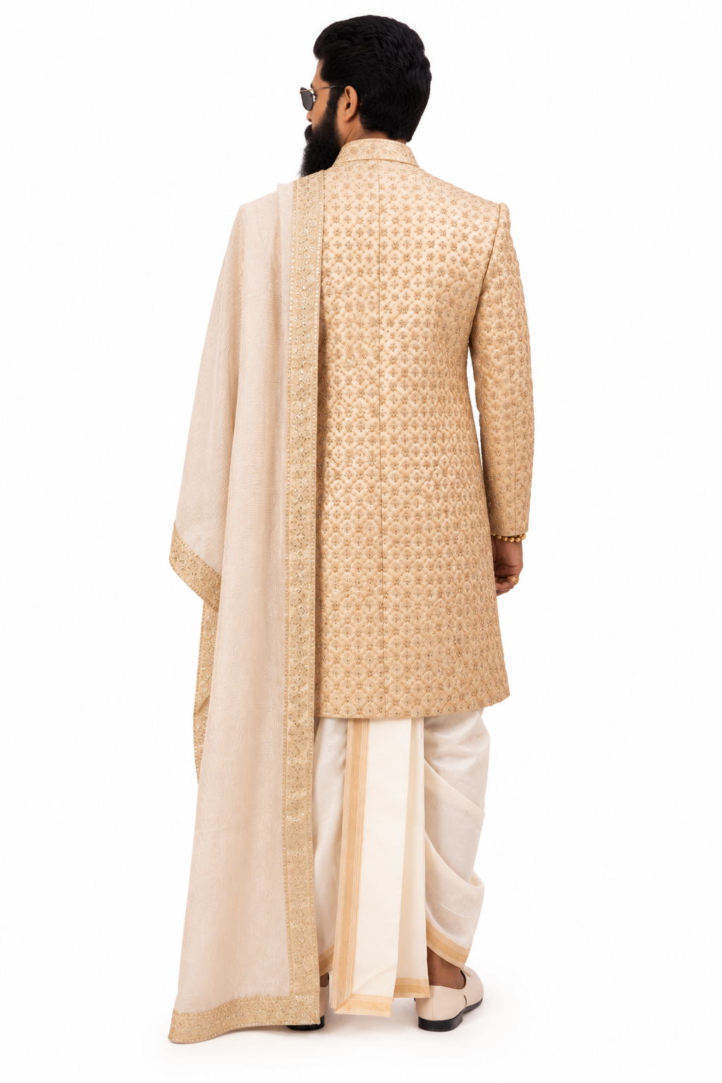 Royal Sangam Signature Dhoti Sherwani | Golden Sherwani Set