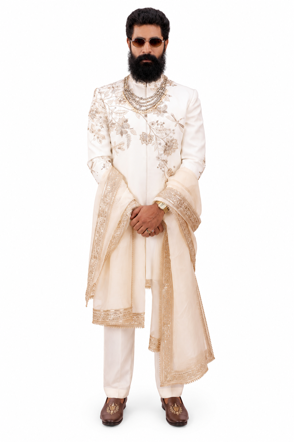 Timeless Ivory Grandeur | Hand Embroidered Sherwani Set
