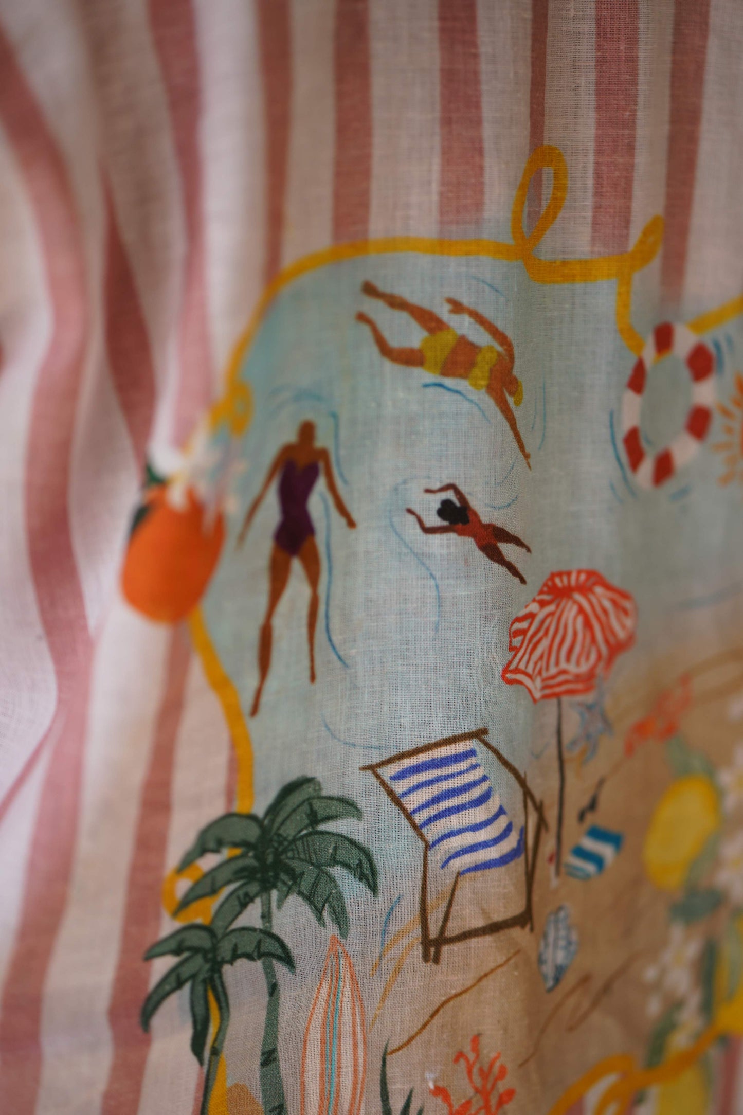 HOS Ibiza Summer Printed Pink Striped Cotton Linen Shirt back view