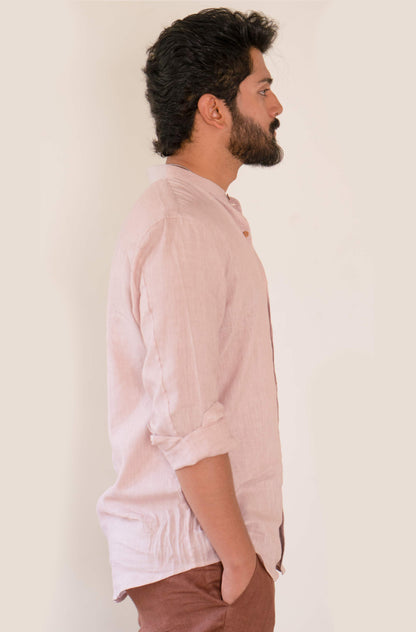 HOS Pure Linen Mens Beige Pink Shirt right side look 