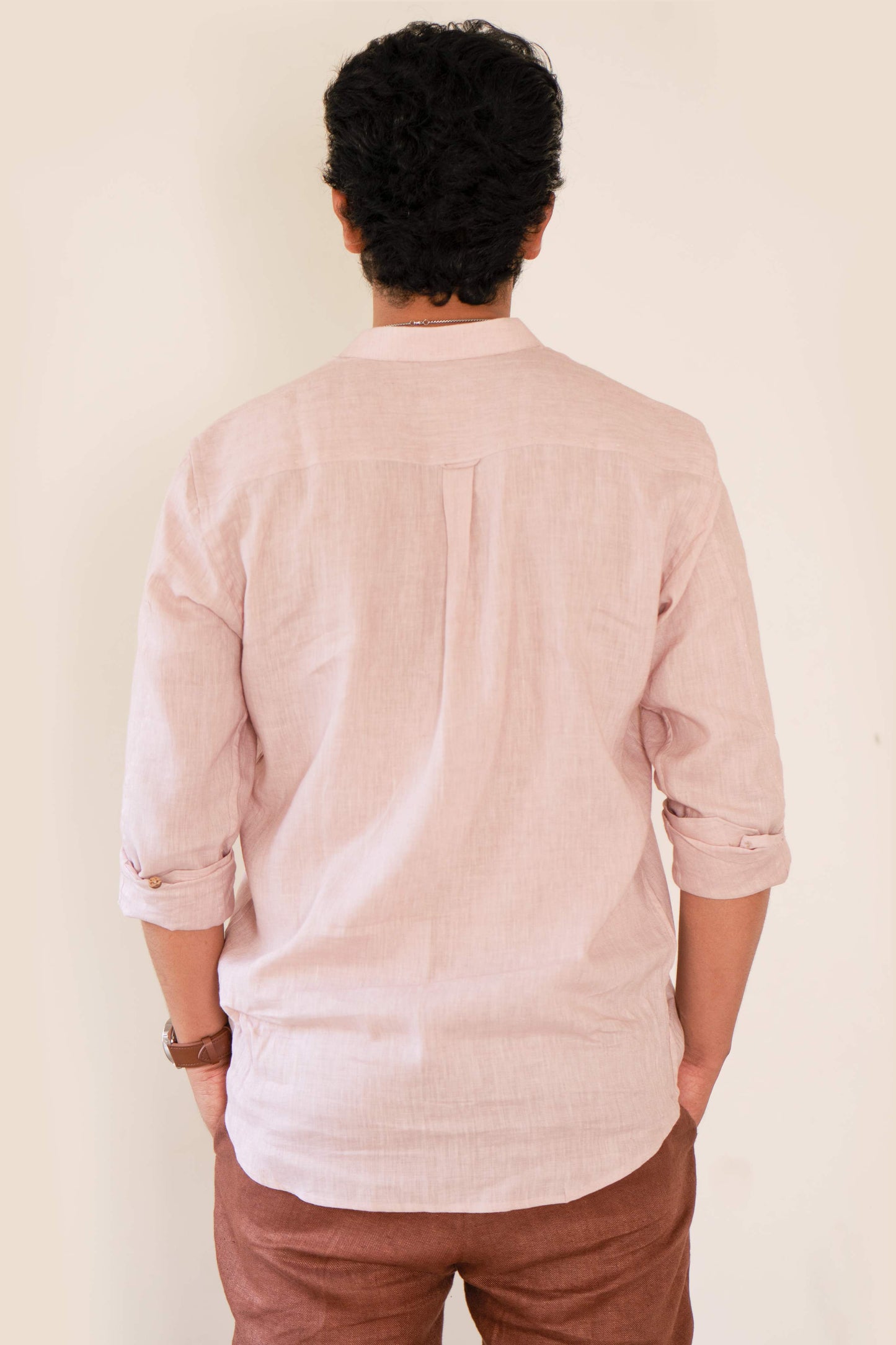 HOS Pure Linen Mens Beige Pink Shirt back look 
