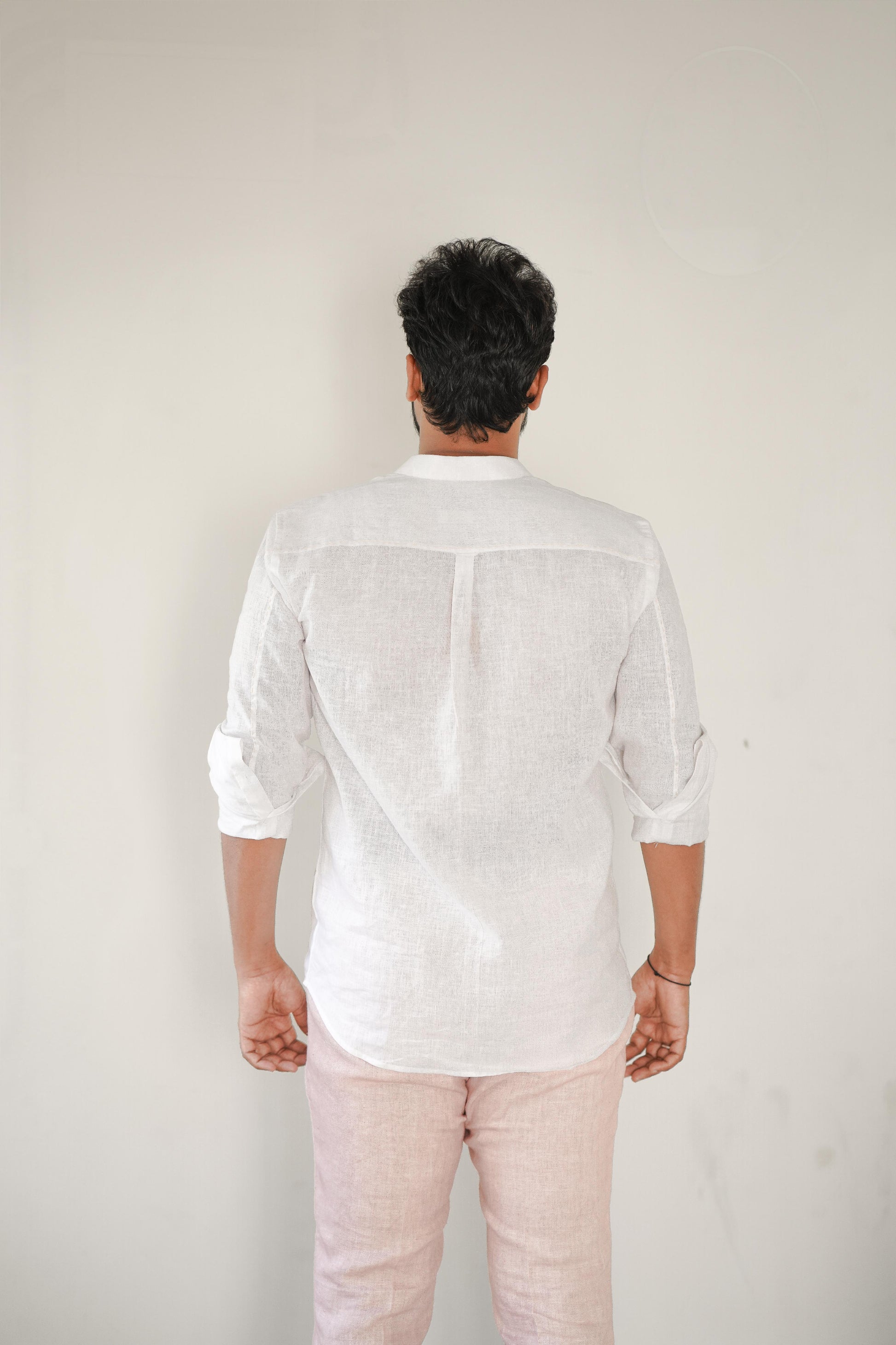 Pure White Linen Mens Shirt Back