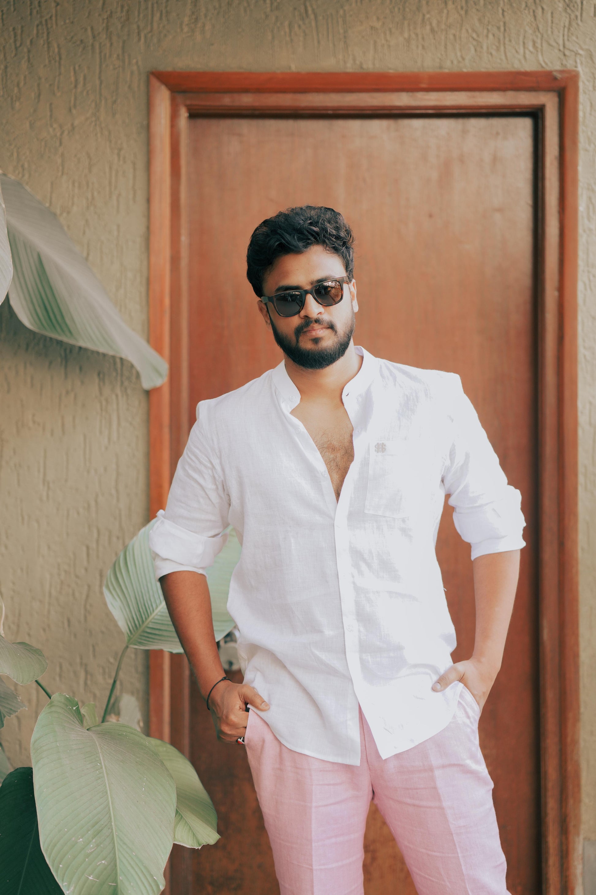 Pure White Linen Mens Shirt Front