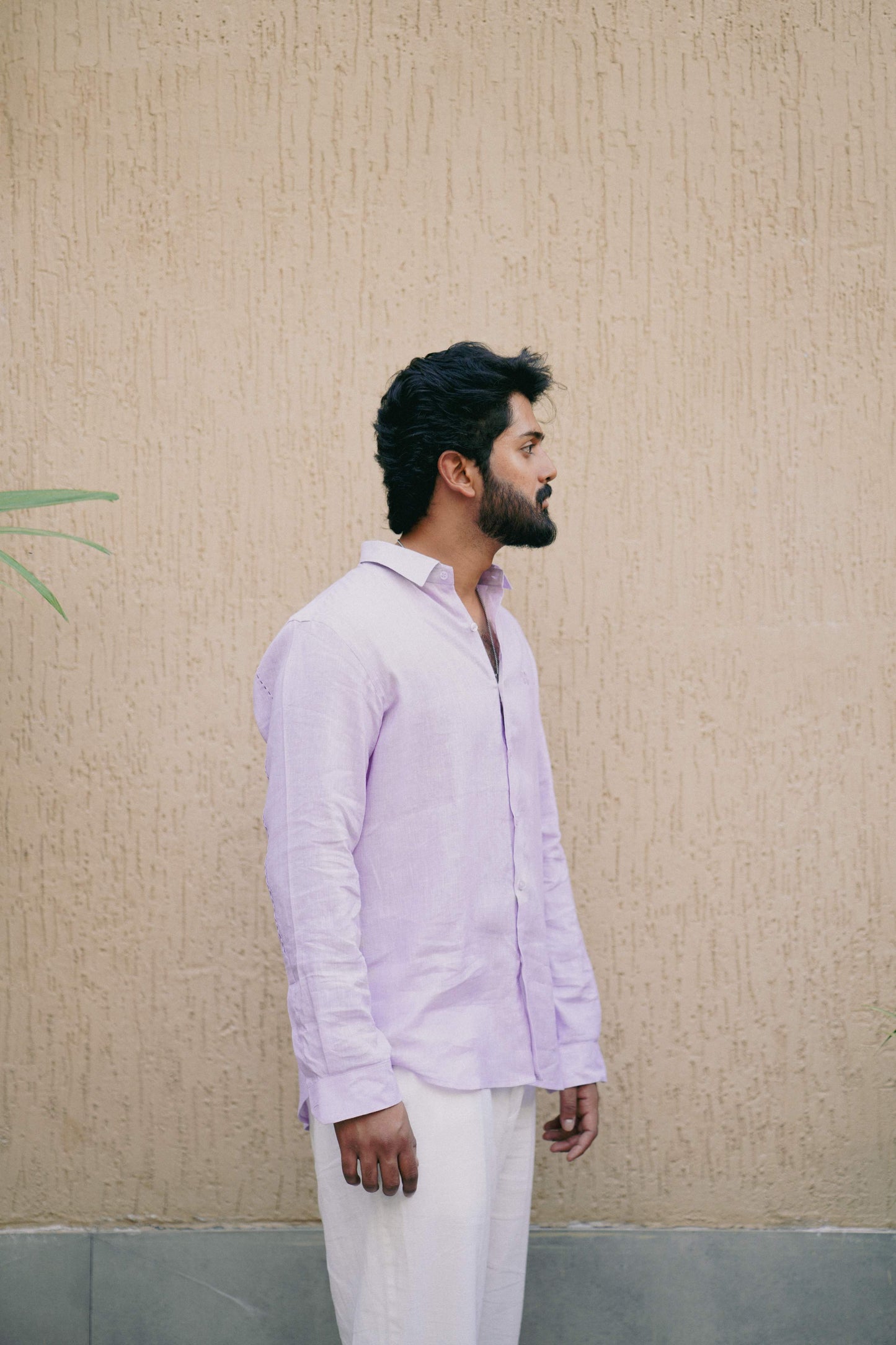 HOS Pure Linen Mens Pink Shirt Side view