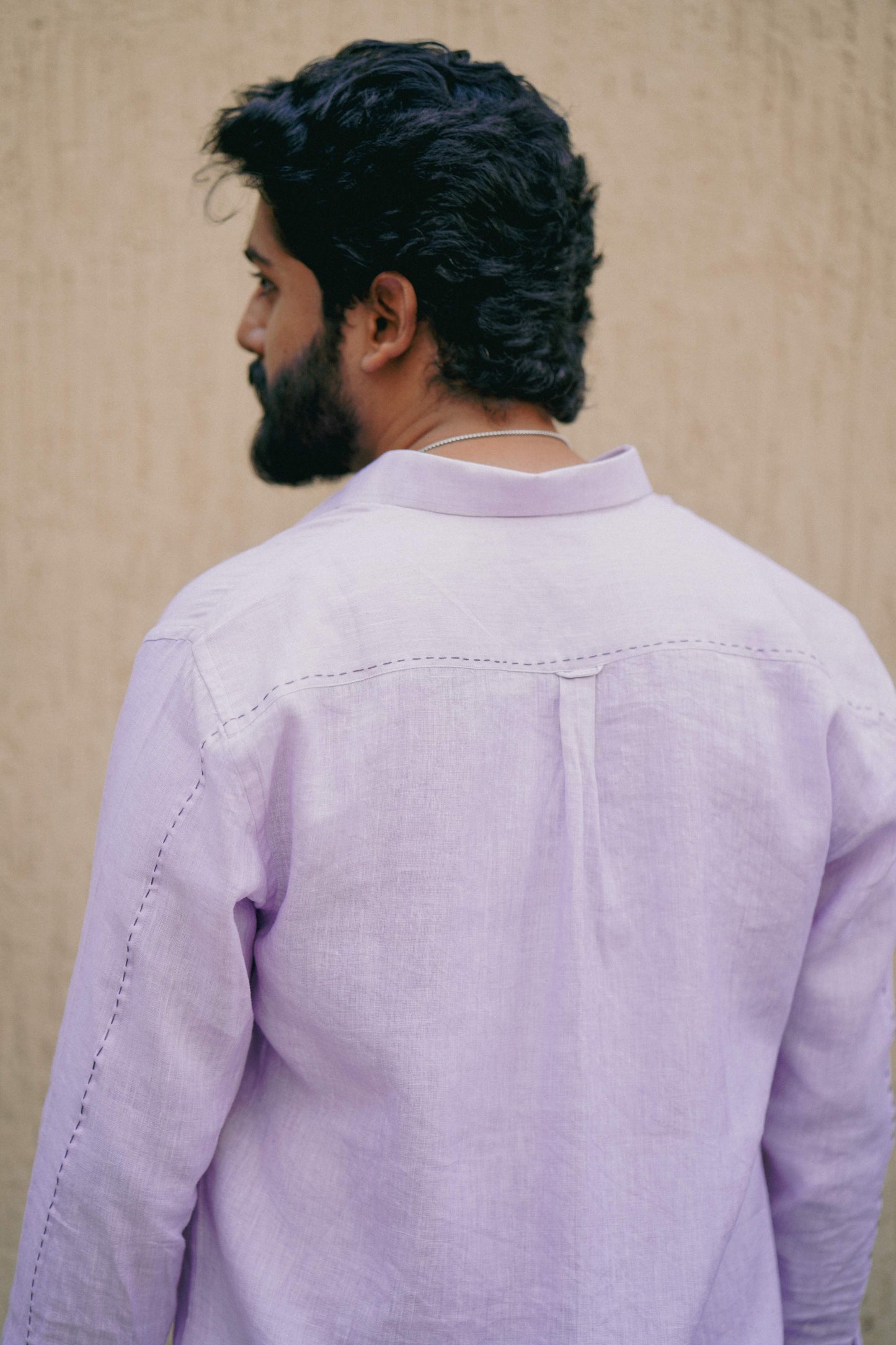 HOS Pure Linen Mens Pink Shirt Back look