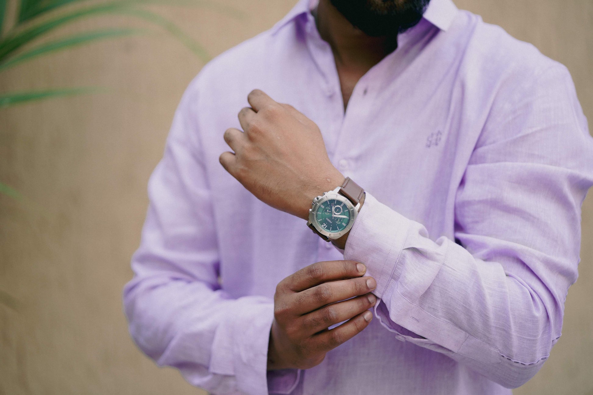HOS Pure Linen Mens Pink Shirt Cuffs Close up 
