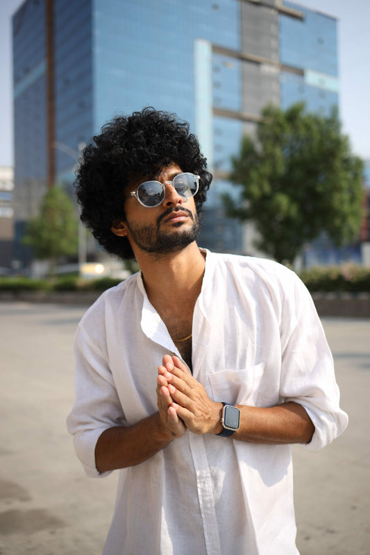 HOS Pure Linen Mens White Shirt front