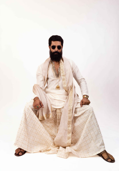Regal Chanderi Silk Elegance | Men's Dhoti Kurta Set