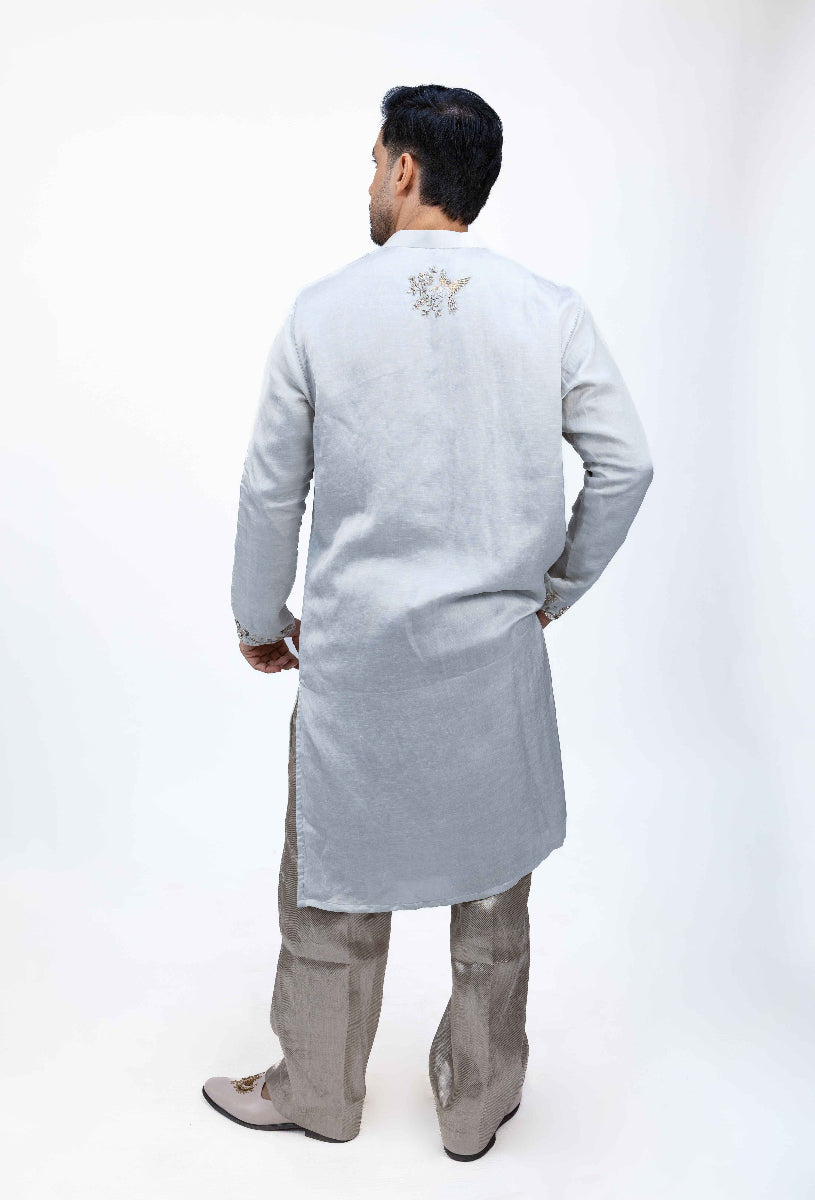 Imperial Linen Grace | Blue Designer Silk Kurta