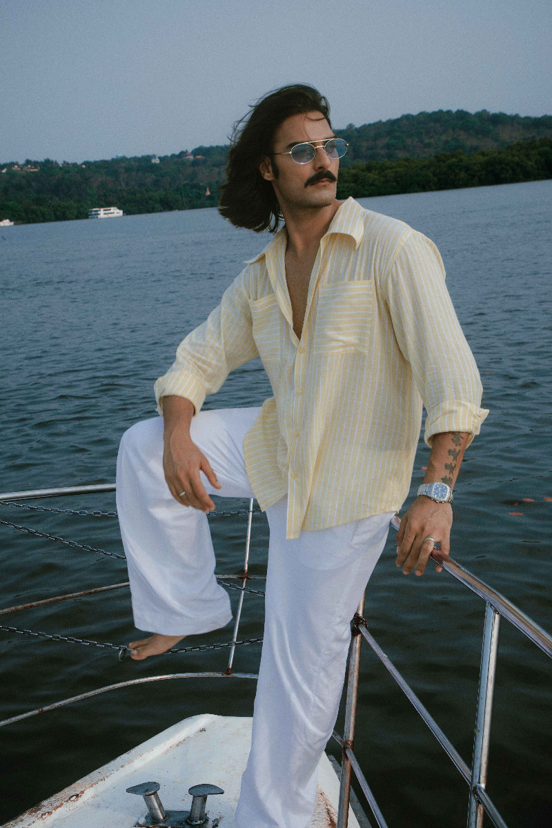 Costa Dourada  | Yellow Striped Linen Shirt