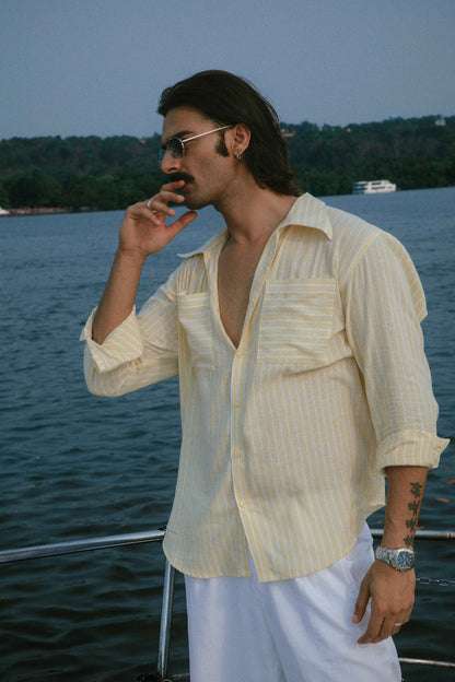 Costa Dourada  | Yellow Striped Linen Shirt