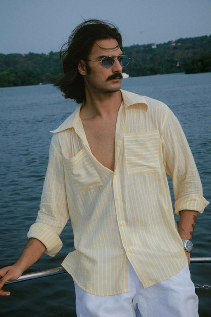Costa Dourada  | Yellow Striped Linen Shirt