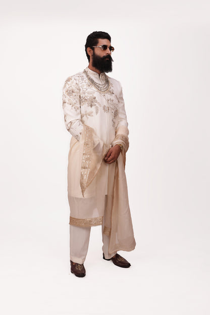 Timeless Ivory Grandeur | Hand Embroidered Sherwani Set